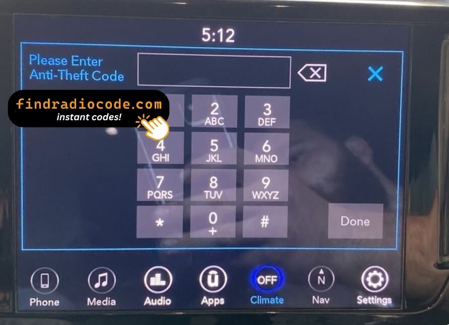 Chrysler 521 REFRESH ROW 8.4 VP2RFP
 radio unlock 4 digit code online for this radio